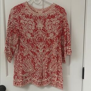 Solitaire Elegant Red and Cream Floral Blouse